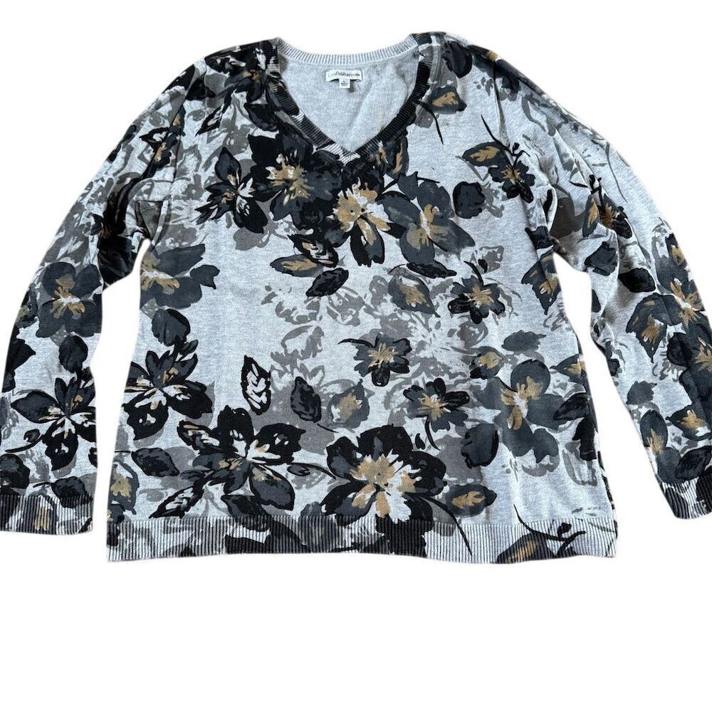 Croft & Barrow Women's Floral V-Neck Pullover Sweater Size Large